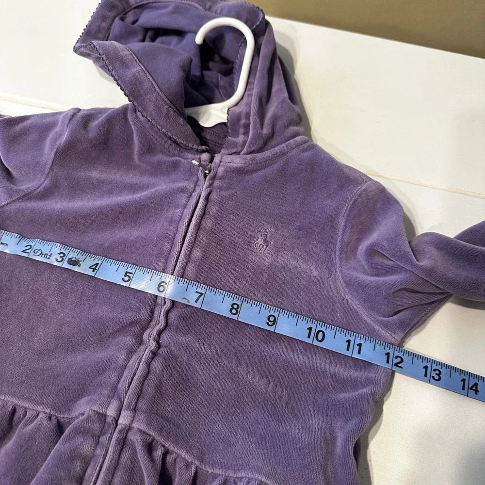Ralph Lauren Girls Purple Velour Peplum Full Zip Hoodie Sweatshirt 18M